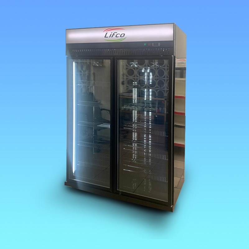2-doors, UPRIGHT FREEZER (with light box, compressor at top), black colour