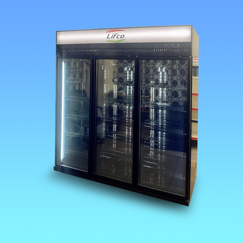 3-doors, UPRIGHT FREEZER (with light box, compressor at top), black colour
